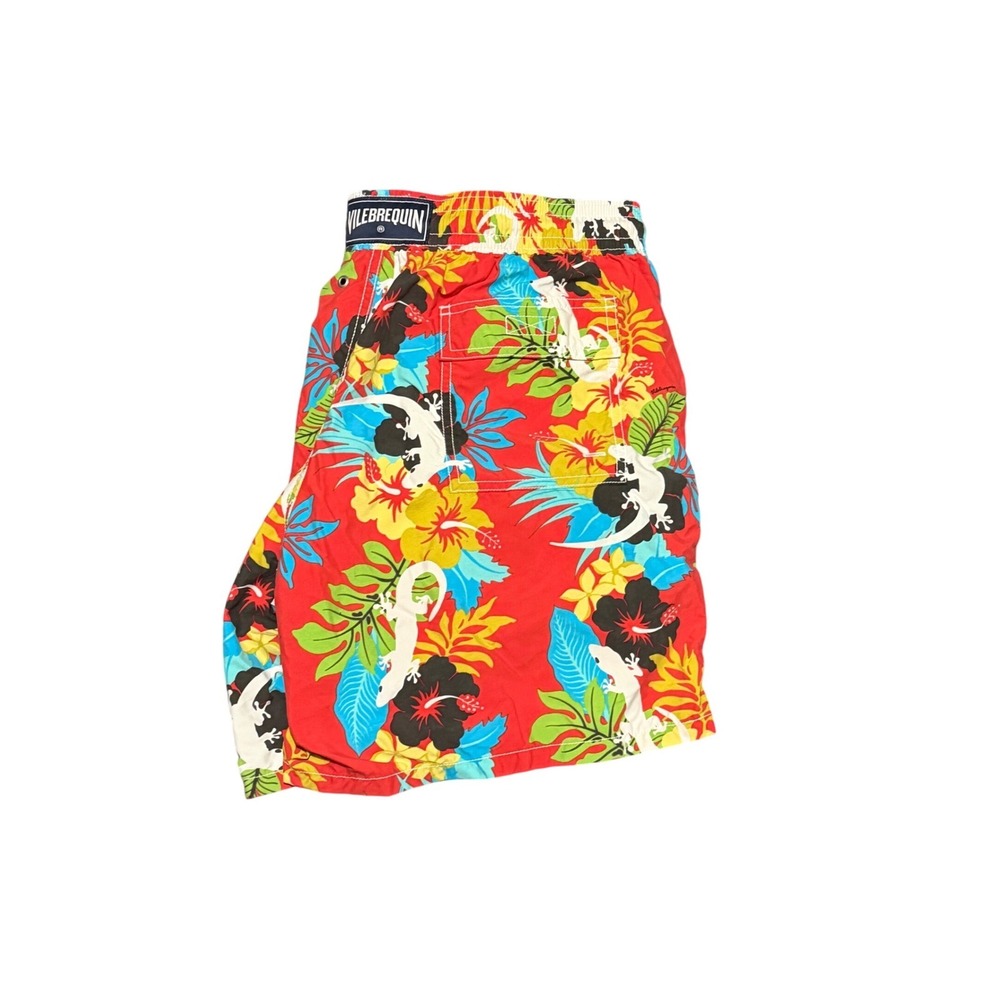 Vilebrequin Moorea Swim Trunks XXL Red Tropical Gecko Hibiscus Board Shorts Mens